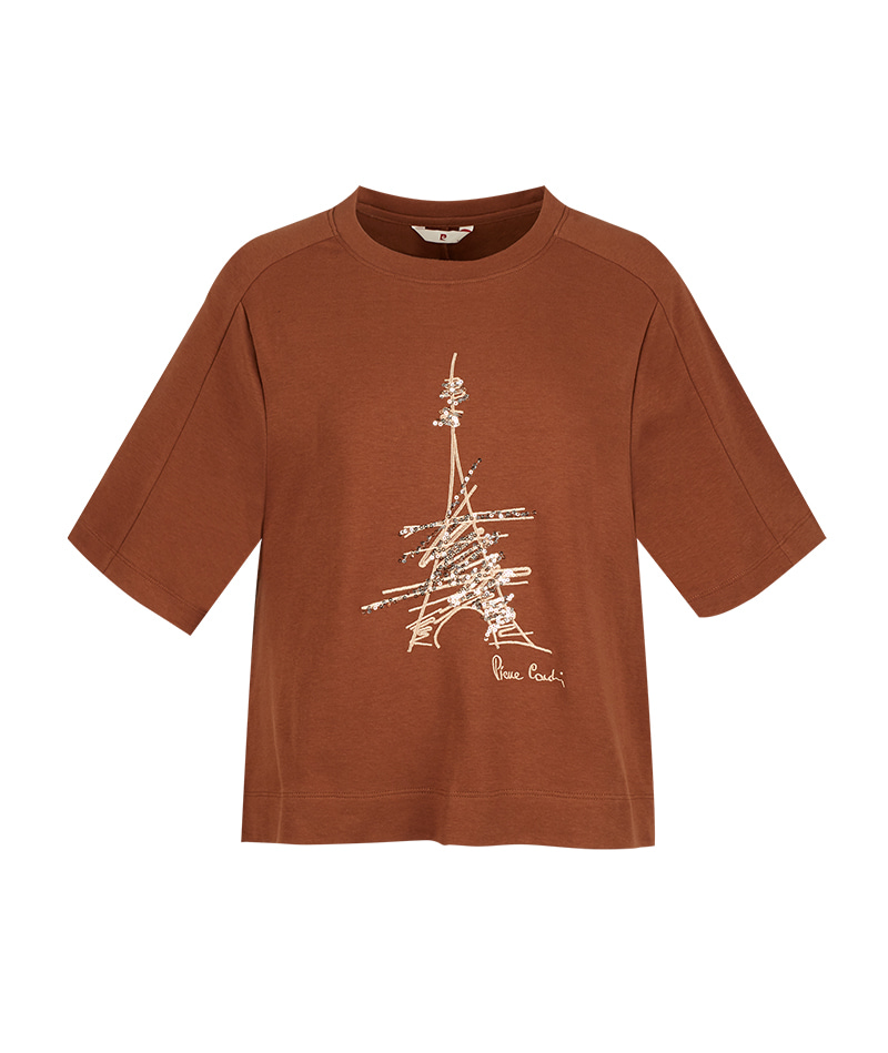 [피에르가르뎅] 에펠탑 자수 비딩 라운드 티셔츠 LOTS2410 - 던필드몰_DawnFieldMall